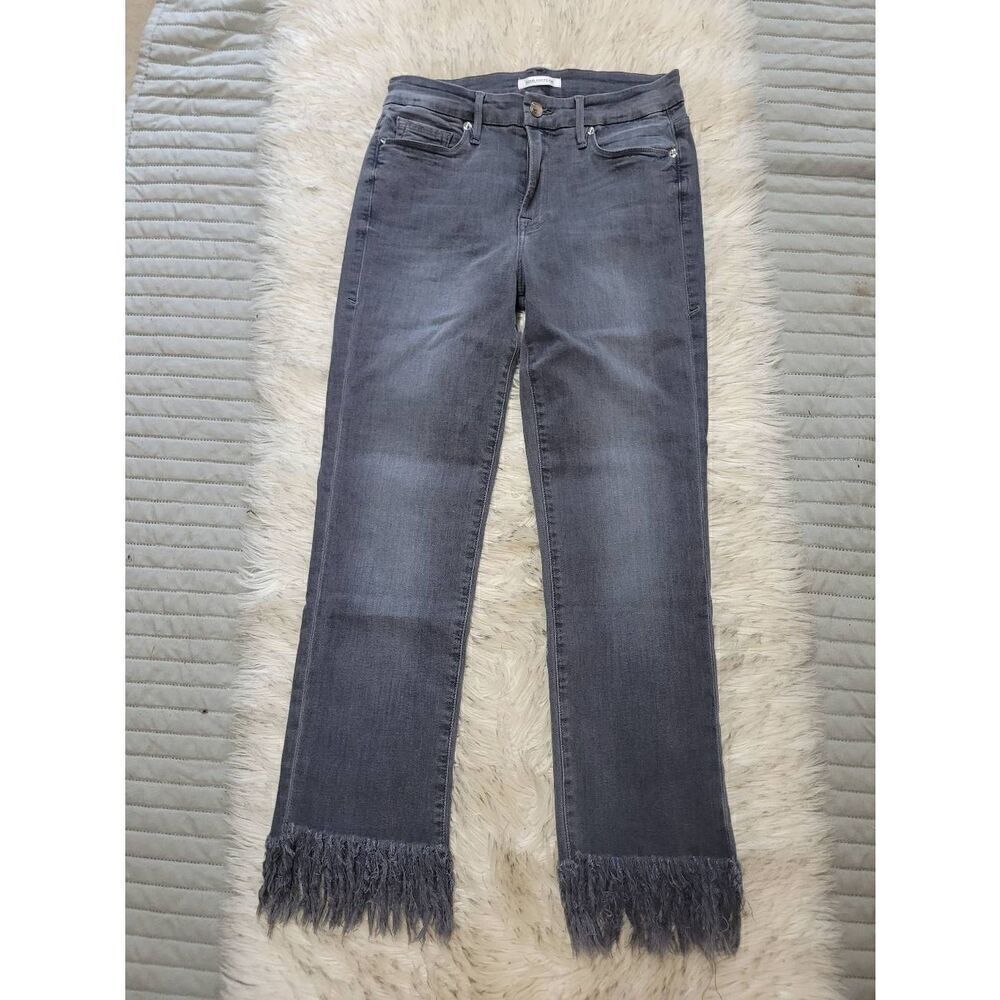 Good American Straight Leg Fringe Hem Jeans, Women's 6/28